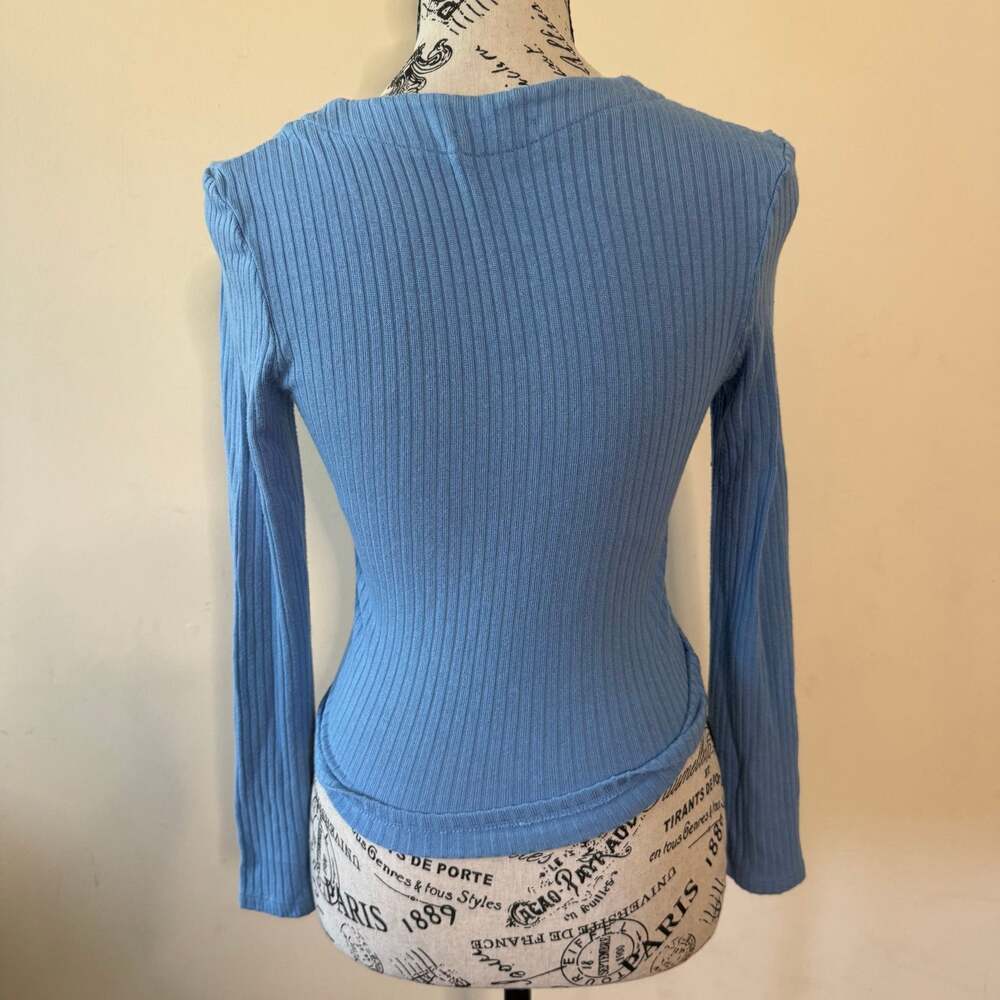 Reformation Blue Ribbed Button-Front Cardigan Top – Size S - Picture 3 of 9